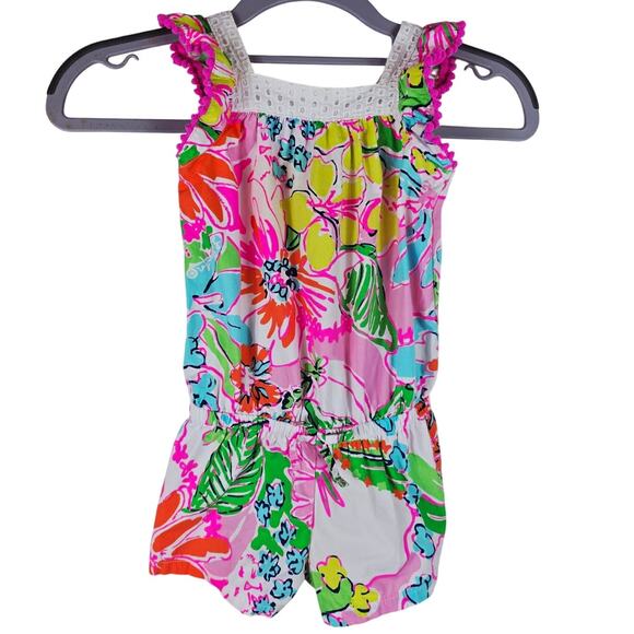 Lilly Pulitzer Target Vibrant Floral Colors Pom Pom Toddler Shorts Jumpsuit 2T - Picture 1 of 4